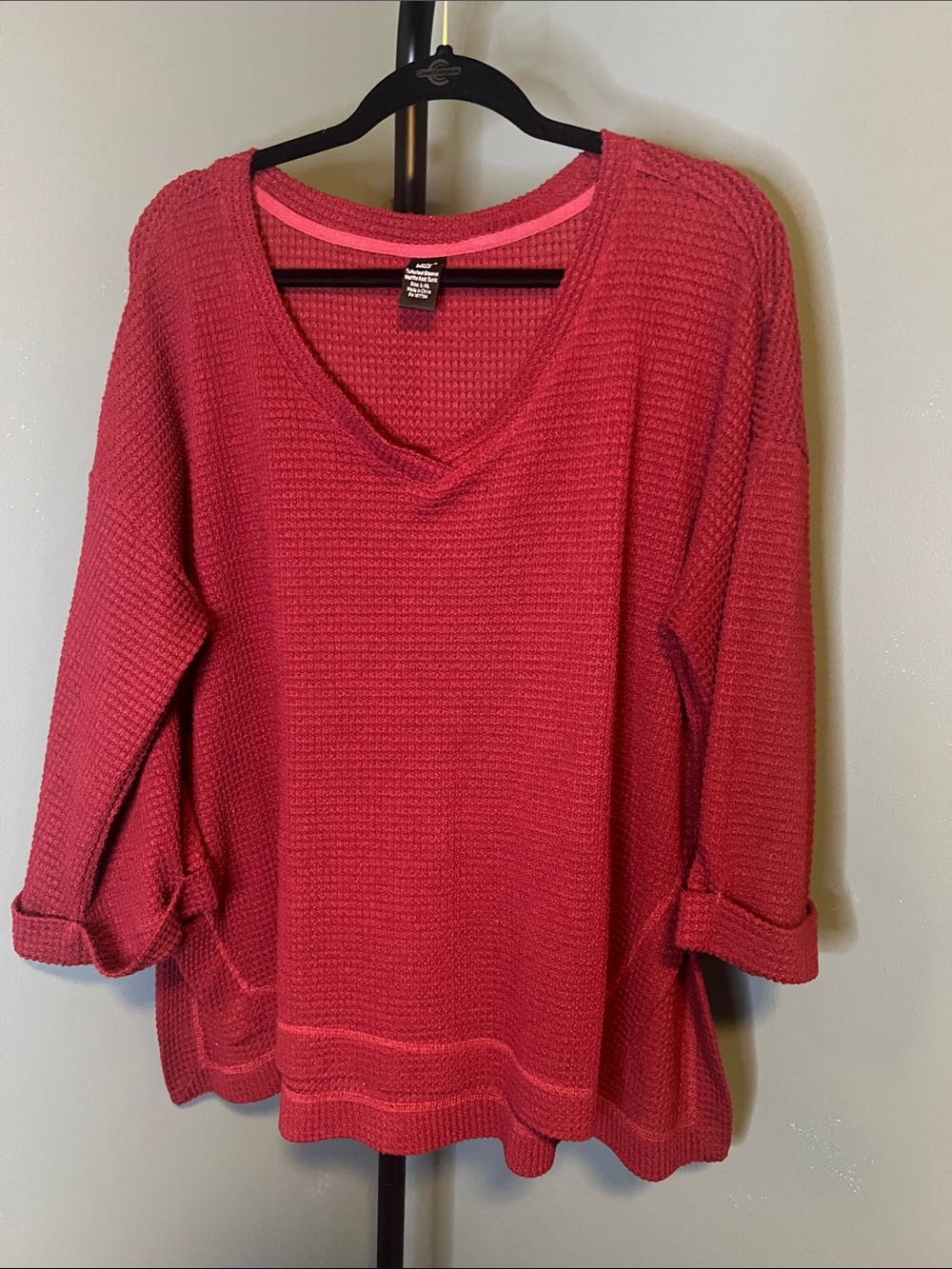 Lildy Waffle Knit Tunic in Raspberry Red